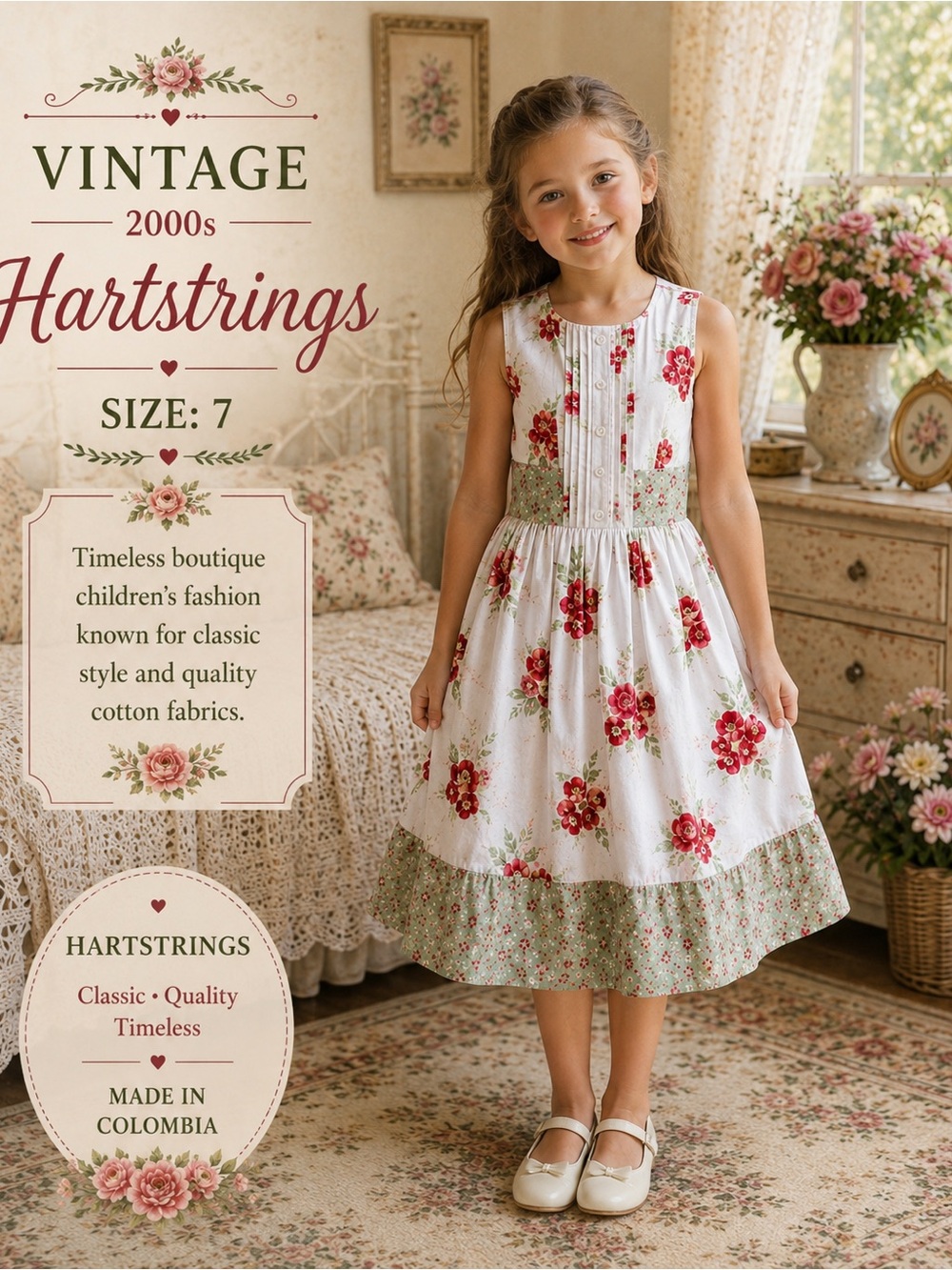 Vintage 2000s Hartstrings Floral Cottagecore Dress Girls Size 7